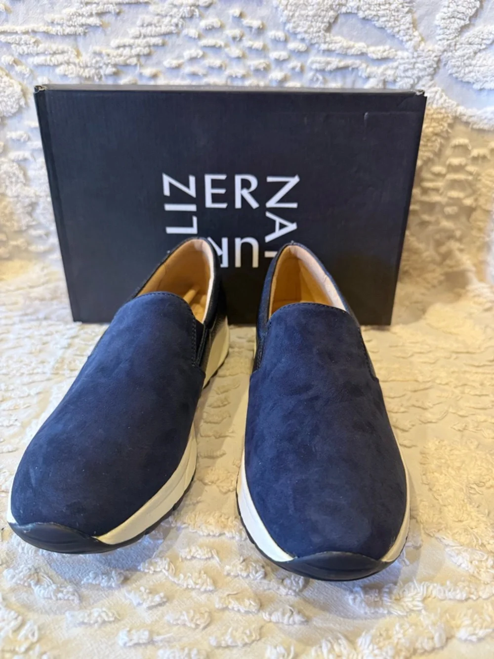 Women’s Navy Suede Slip-On Loafers#647
